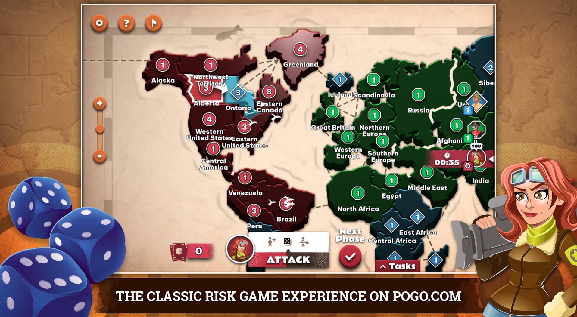 Free online Risk board game by Pogo, The green has a chance…